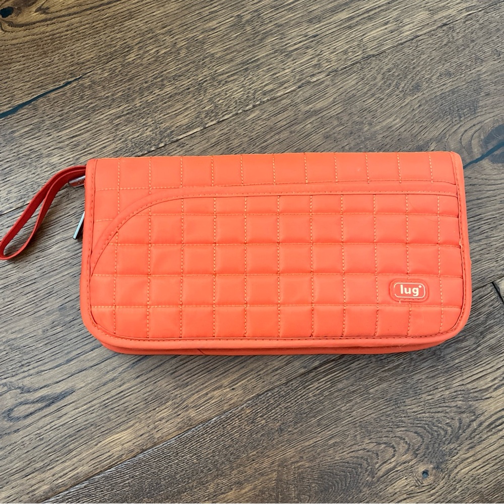 Lug Zip Tango Wallet Passport Orange Puffer Quilted 10"x5” Travel Wristlet EUC